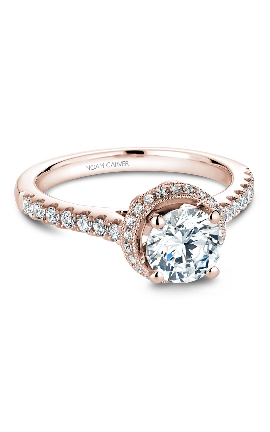18K Rose Gold Halo Round Engagement Ring
