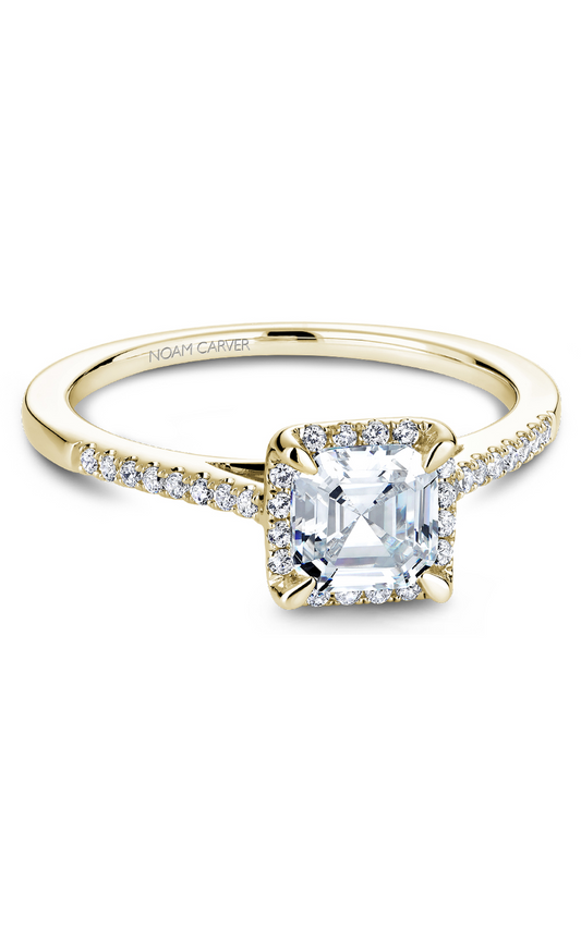 14K Yellow Gold Halo Asscher Engagement Ring