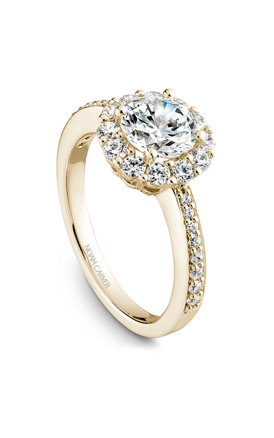 14K Yellow Gold Halo Round Engagement Ring