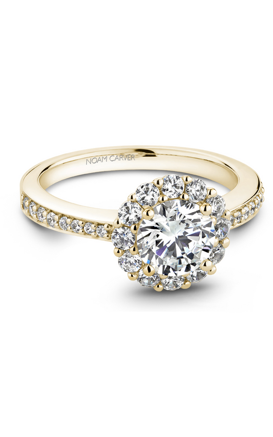 18K Yellow Gold Halo Round Engagement Ring