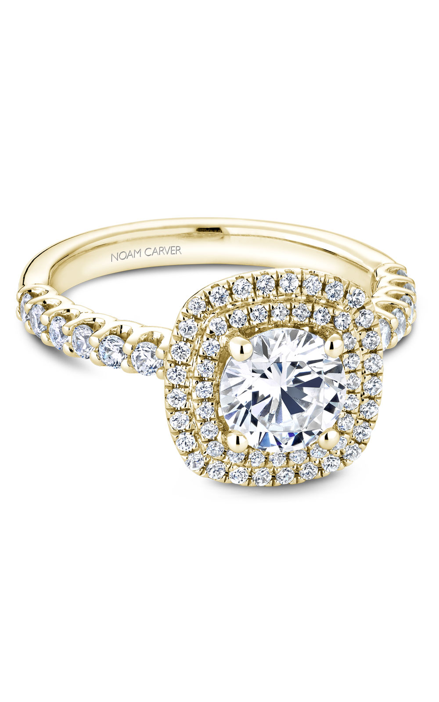 18K Yellow Gold Halo Round Engagement Ring