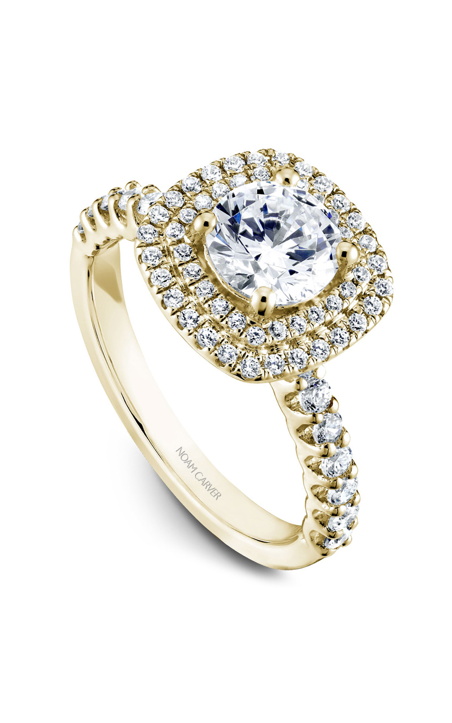 18K Yellow Gold Halo Round Engagement Ring