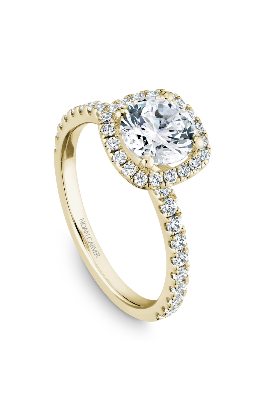 14K Yellow Gold Halo Round Engagement Ring