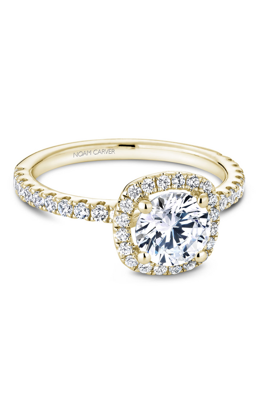 18K Yellow Gold Halo Round Engagement Ring