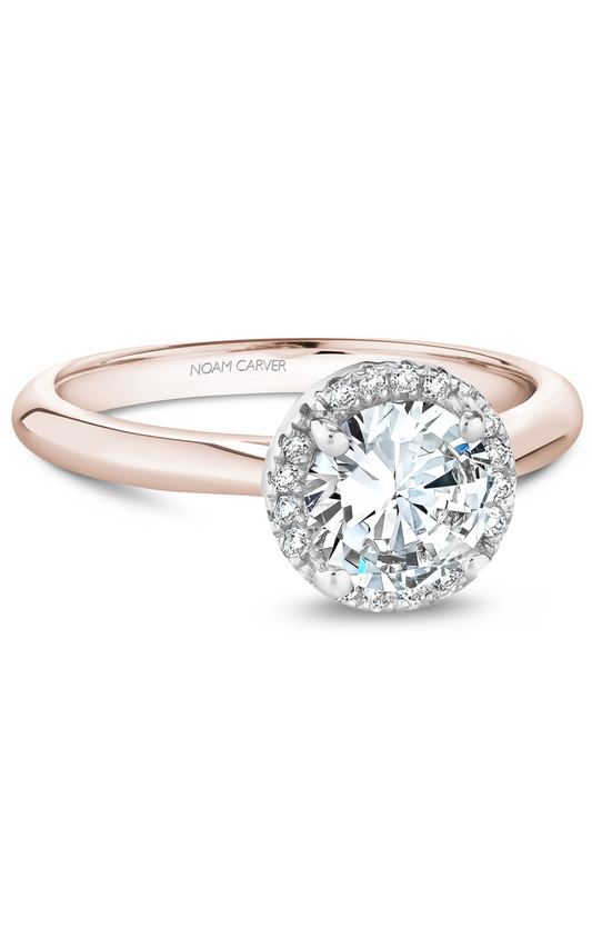 14K Rose Gold and 14K White Gold Halo Round Engagement Ring