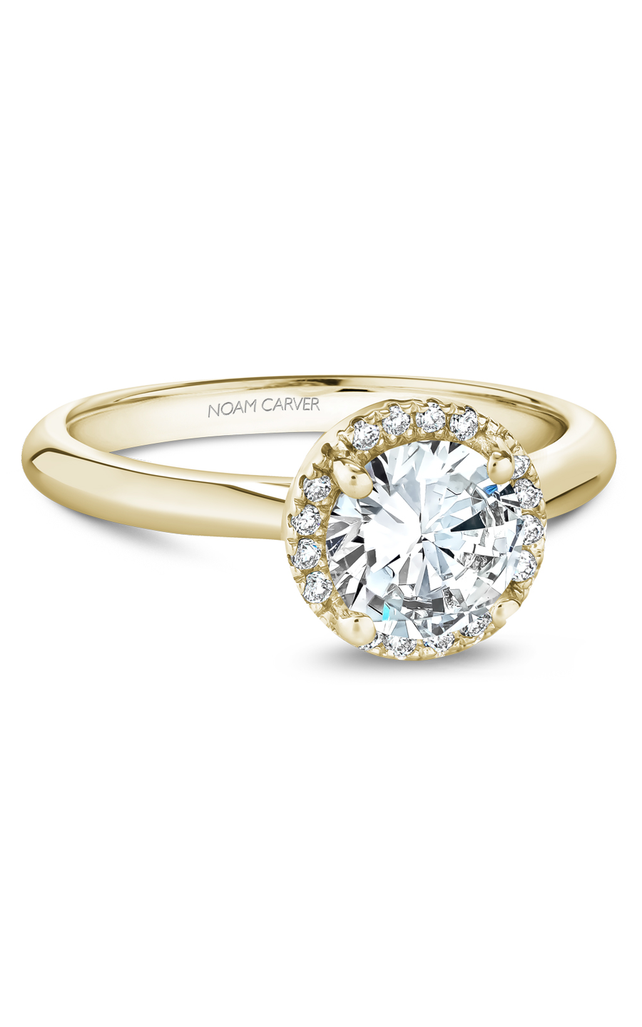 18K Yellow Gold Halo Round Engagement Ring