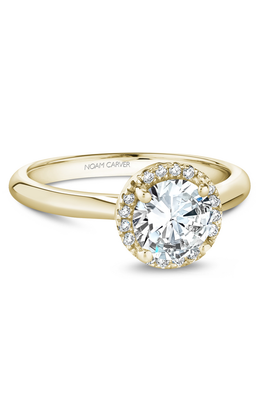 18K Yellow Gold Halo Round Engagement Ring