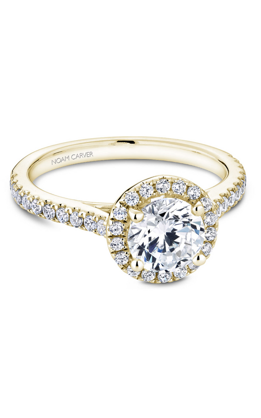 18K Yellow Gold Halo Round Engagement Ring