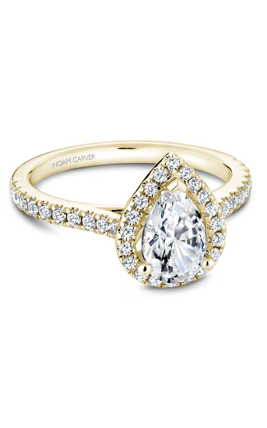 18K Yellow Gold Halo Pear Engagement Ring
