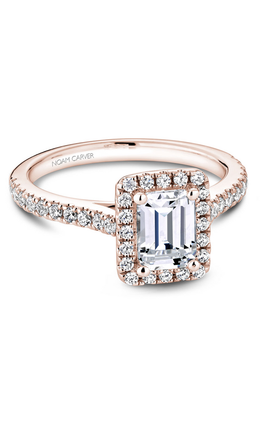 18K Rose Gold Halo Emerald Engagement Ring