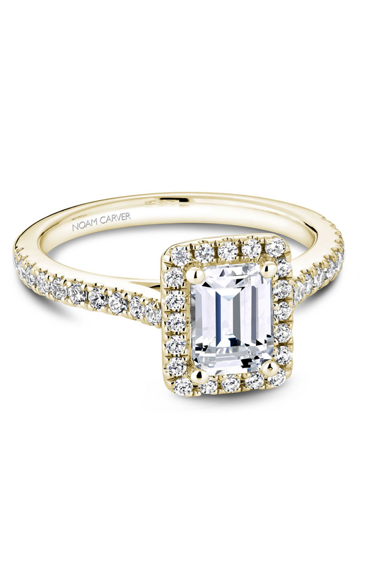 18K Yellow Gold Halo Emerald Engagement Ring