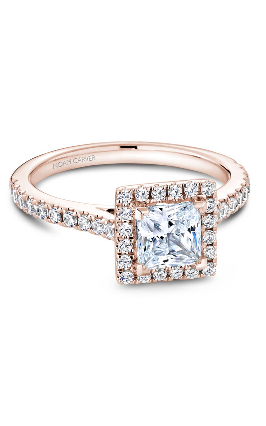 18K Rose Gold Halo Princess Engagement Ring