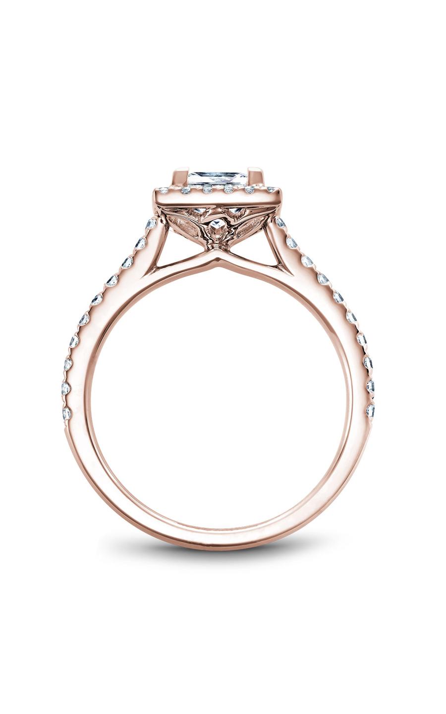 18K Rose Gold Halo Princess Engagement Ring