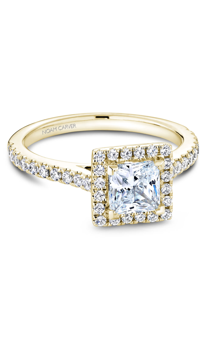 14K Yellow Gold Halo Princess Engagement Ring