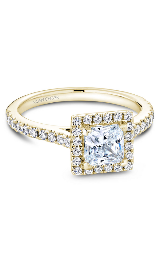 14K Yellow Gold Halo Princess Engagement Ring
