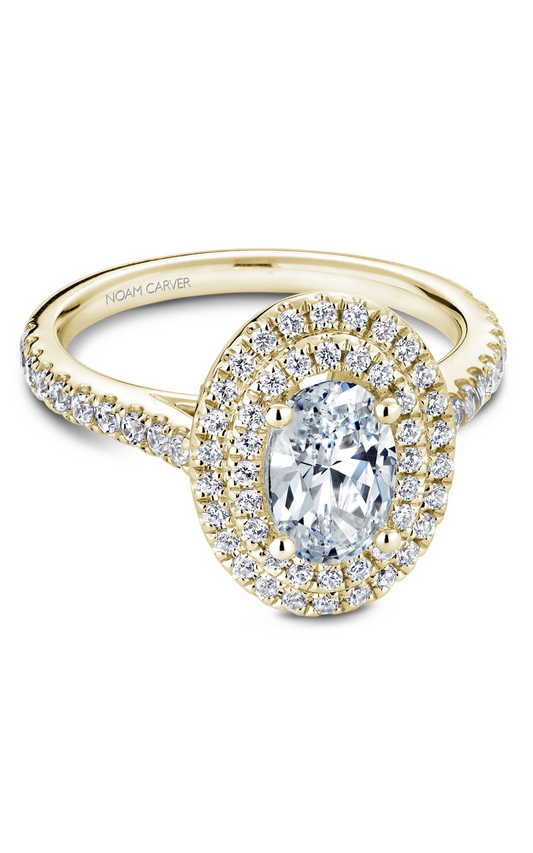 18K Yellow Gold Halo Oval Engagement Ring