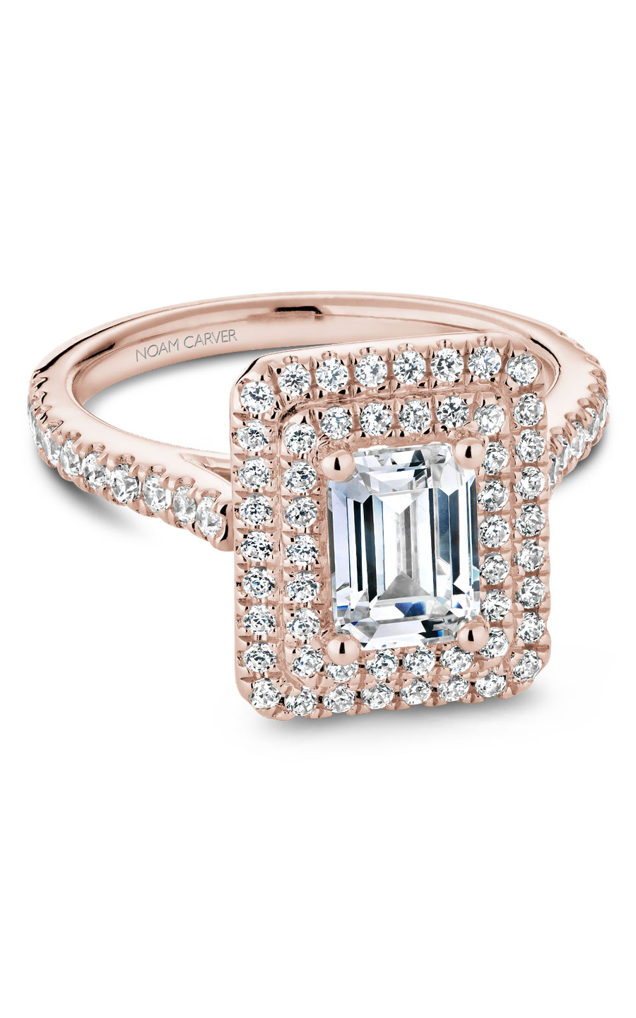 18K Rose Gold Halo Emerald Engagement Ring