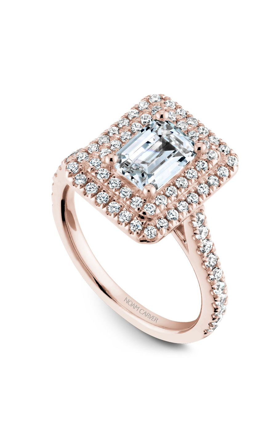 18K Rose Gold Halo Emerald Engagement Ring