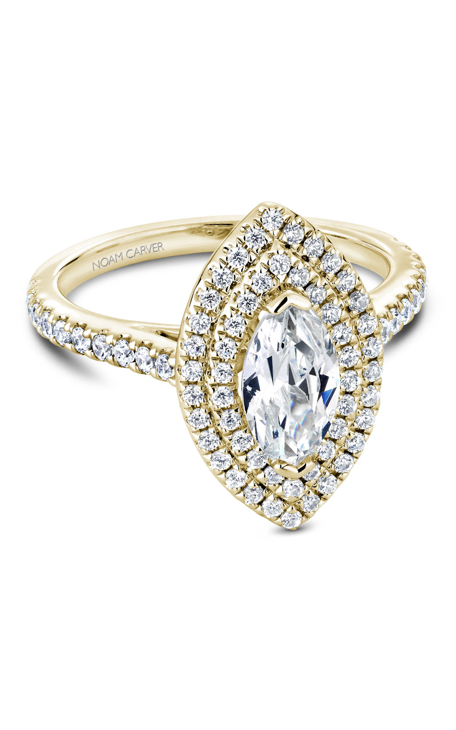 18K Yellow Gold Halo Marquise Engagement Ring