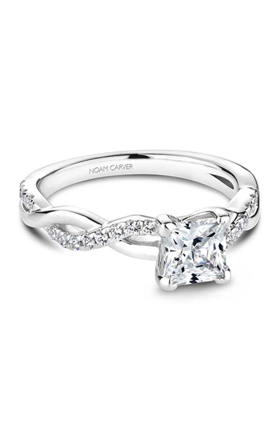 14K White Gold Twist Band Sidestone Princess Engagement Ring