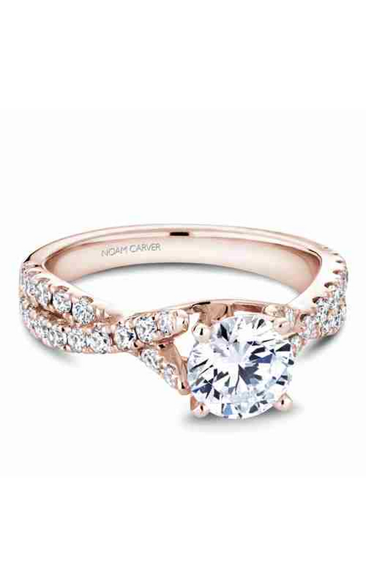 14K Rose Gold Twist Band Sidestone Round Engagement Ring