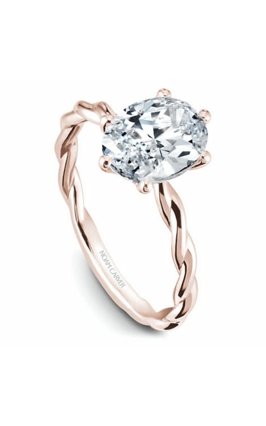 14K Rose Gold Twist Band Solitaire Oval Engagement Ring