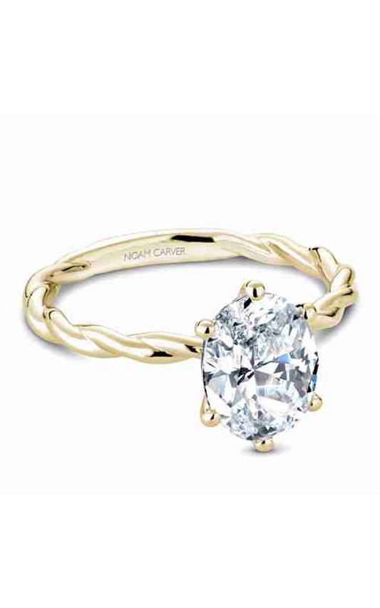 14K Yellow Gold Twist Band Solitaire Oval Engagement Ring