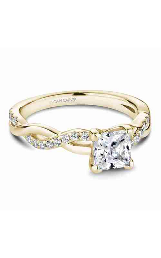 14K Yellow Gold Twist Band Sidestone Princess Engagement Ring