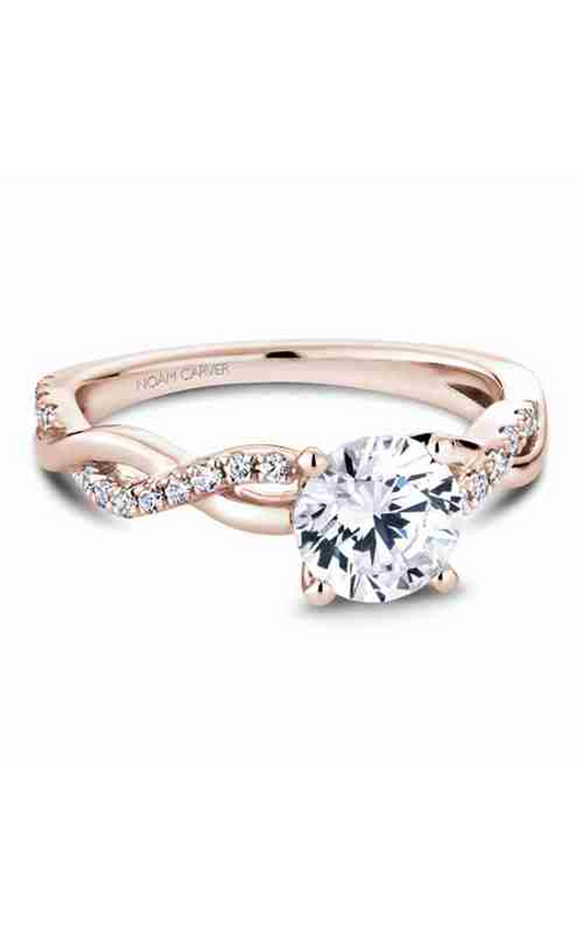 14K Rose Gold Twist Band Sidestone Round Engagement Ring