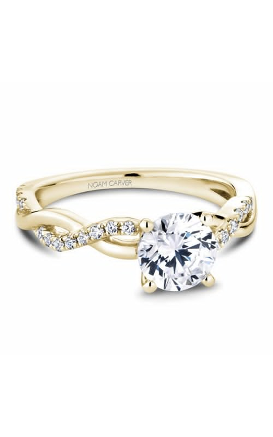 14K Yellow Gold Twist Band Sidestone Round Engagement Ring