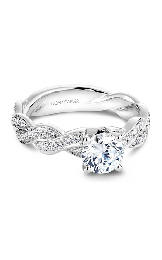 18K White Gold Twist Band Sidestone Round Engagement Ring