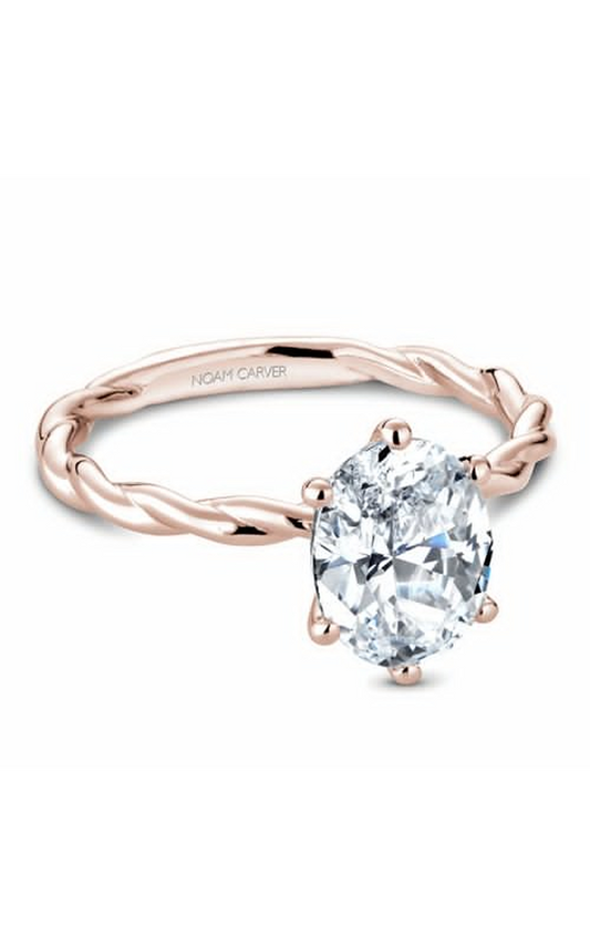 18K Rose Gold Twist Band Solitaire Oval Engagement Ring