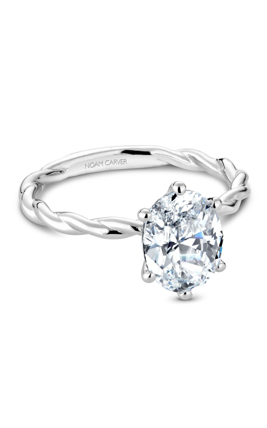 18K White Gold Twist Band Solitaire Oval Engagement Ring