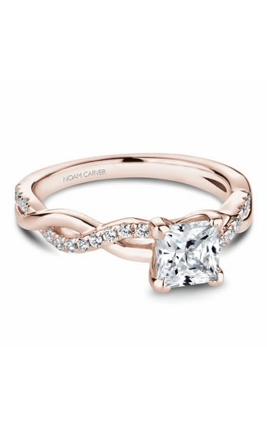 18K Rose Gold Twist Band Sidestone Princess Engagement Ring