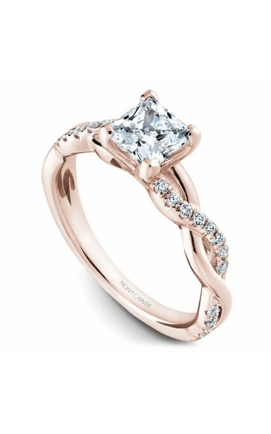 18K Rose Gold Twist Band Sidestone Princess Engagement Ring