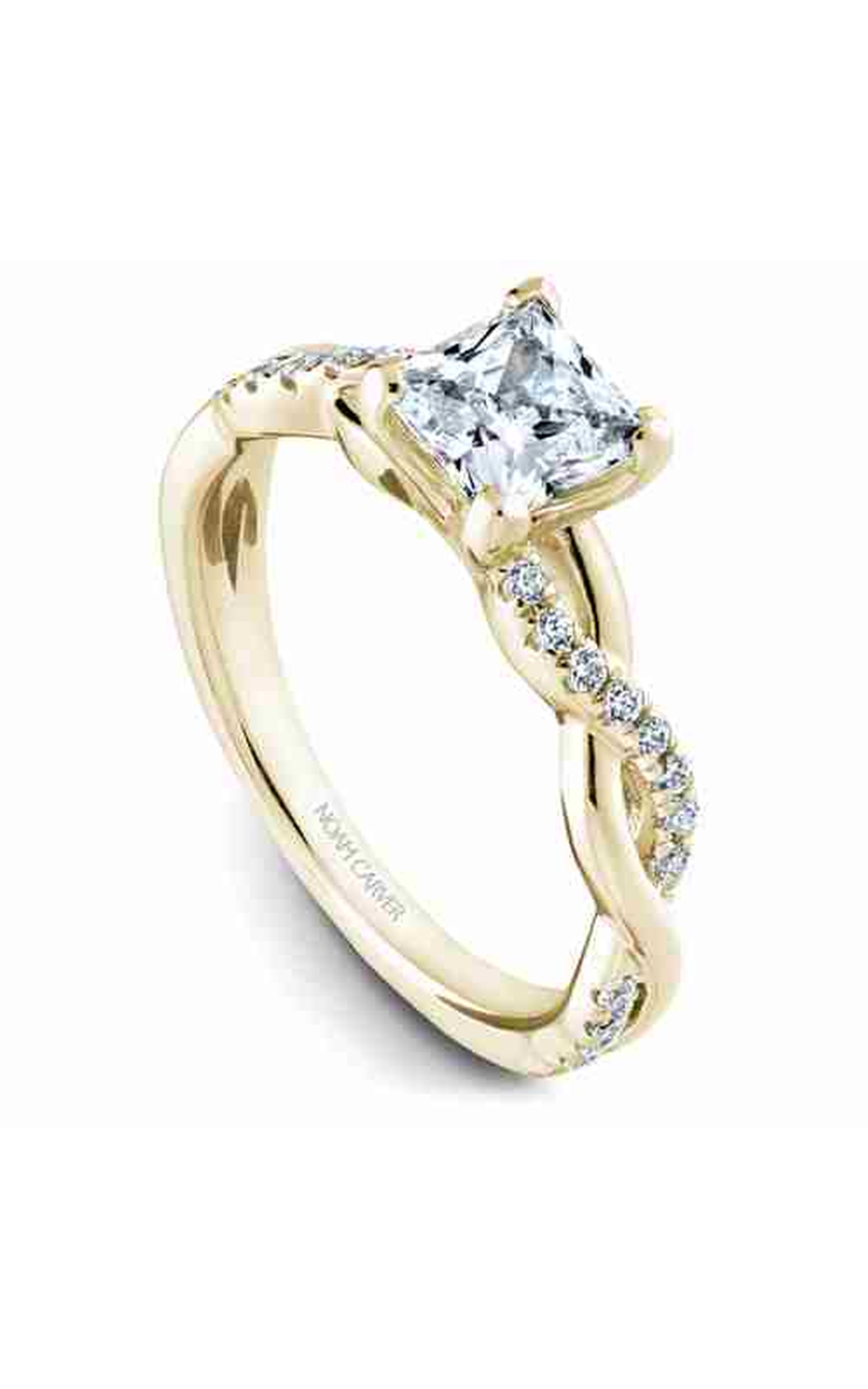 18K Yellow Gold Twist Band Sidestone Princess Engagement Ring