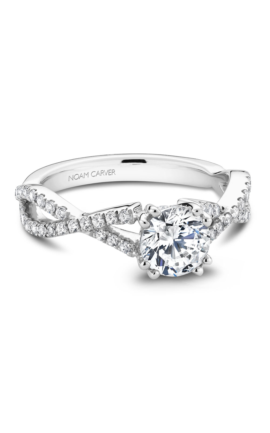 18K White Gold Twist Band Sidestone Round Engagement Ring