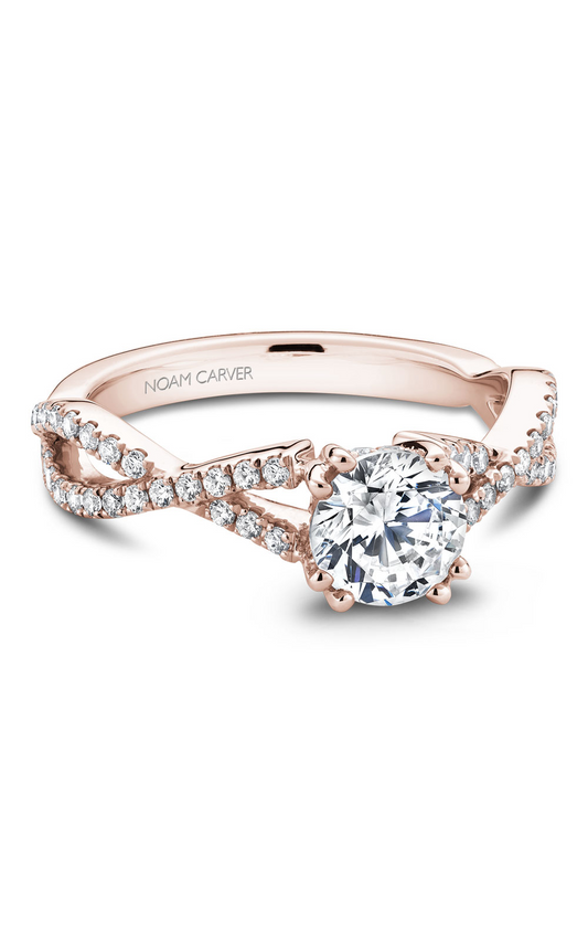 18K Rose Gold Twist Band Sidestone Round Engagement Ring
