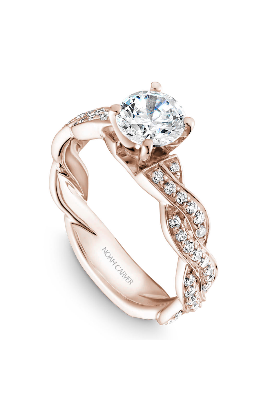 14K Rose Gold Twist Band Sidestone Round Engagement Ring