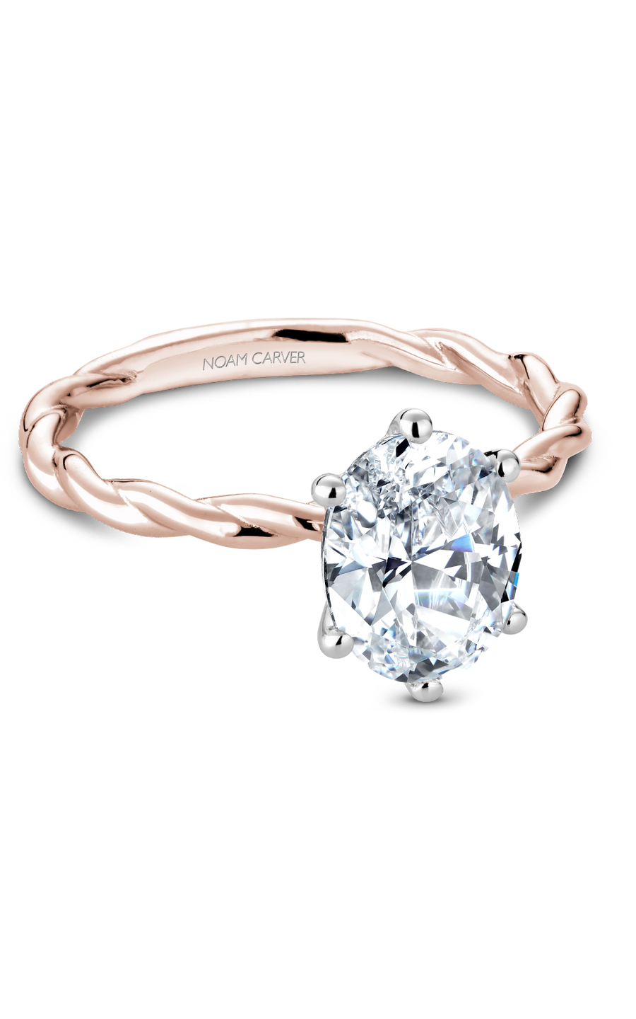 18K Rose Gold and 18K White Gold Twist Band Solitaire Oval Engagement Ring