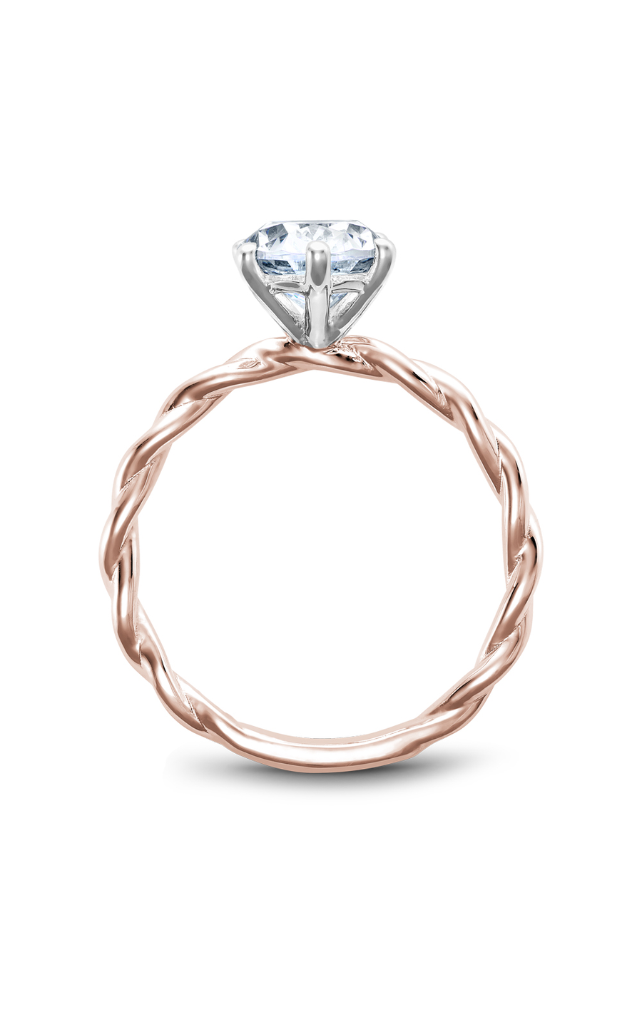 18K Rose Gold and 18K White Gold Twist Band Solitaire Oval Engagement Ring