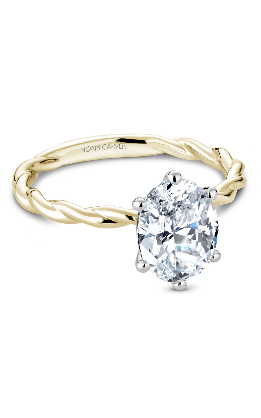 18K White Gold and 18K Yellow Gold Twist Band Solitaire Oval Engagement Ring