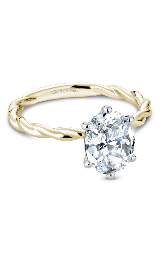 18K White Gold and 18K Yellow Gold Twist Band Solitaire Oval Engagement Ring
