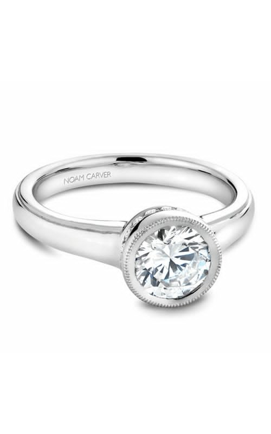 14K White Gold Bezel Solitaire Round Engagement Ring