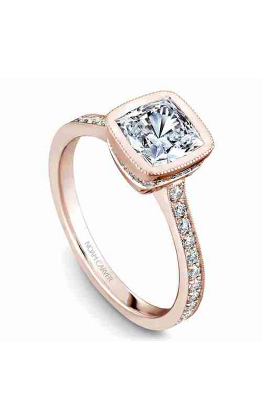 14K White Gold Bezel Sidestone Cushion Engagement Ring