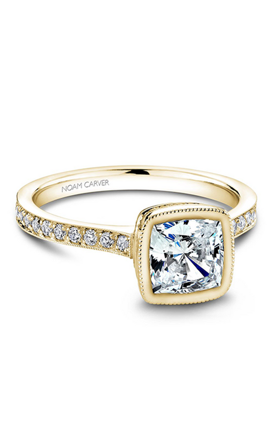 14K Yellow Gold Bezel Sidestone Cushion Engagement Ring