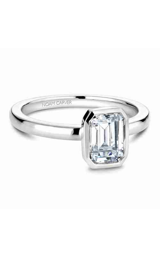 14K White Gold Bezel Solitaire Emerald Engagement Ring