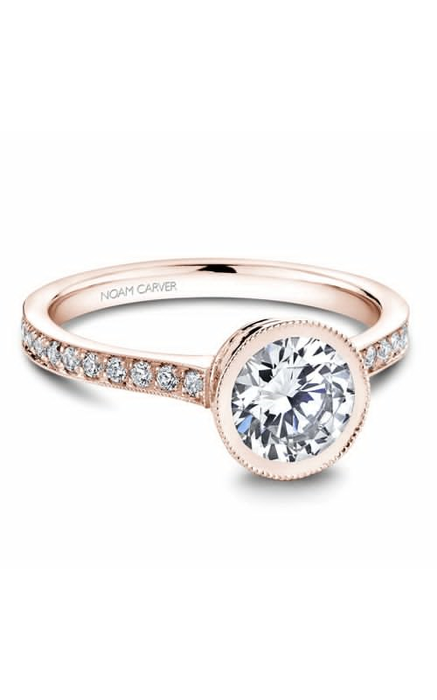 18K Rose Gold Bezel Sidestone Round Engagement Ring