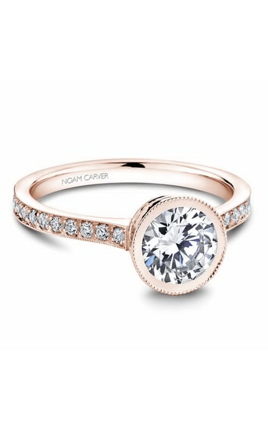 18K Rose Gold Bezel Sidestone Round Engagement Ring