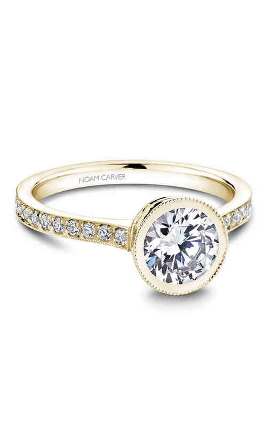 18K Yellow Gold Bezel Sidestone Round Engagement Ring